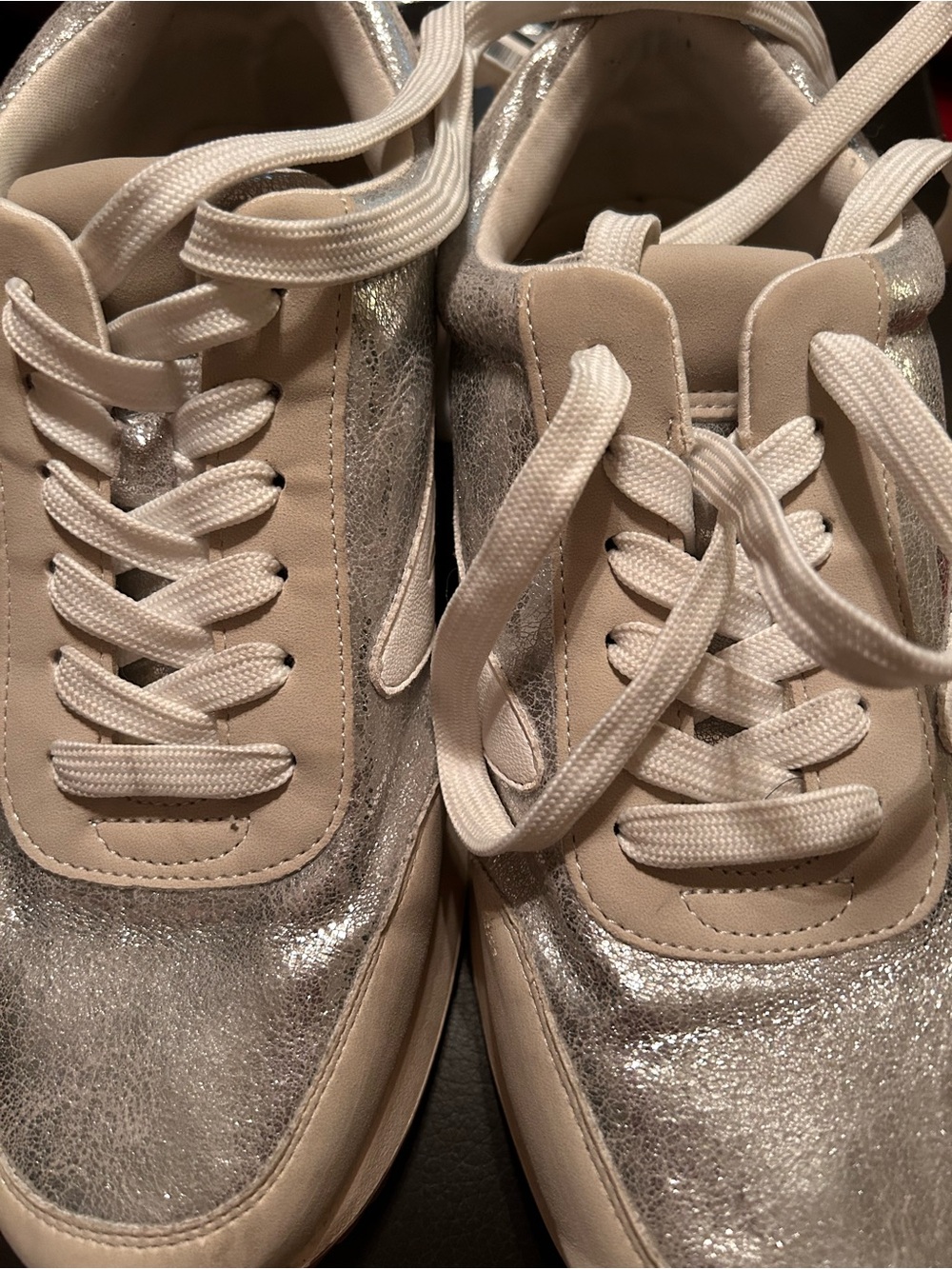 DV by Dolce Vita Silver and Cream Lace-Up Sneakers